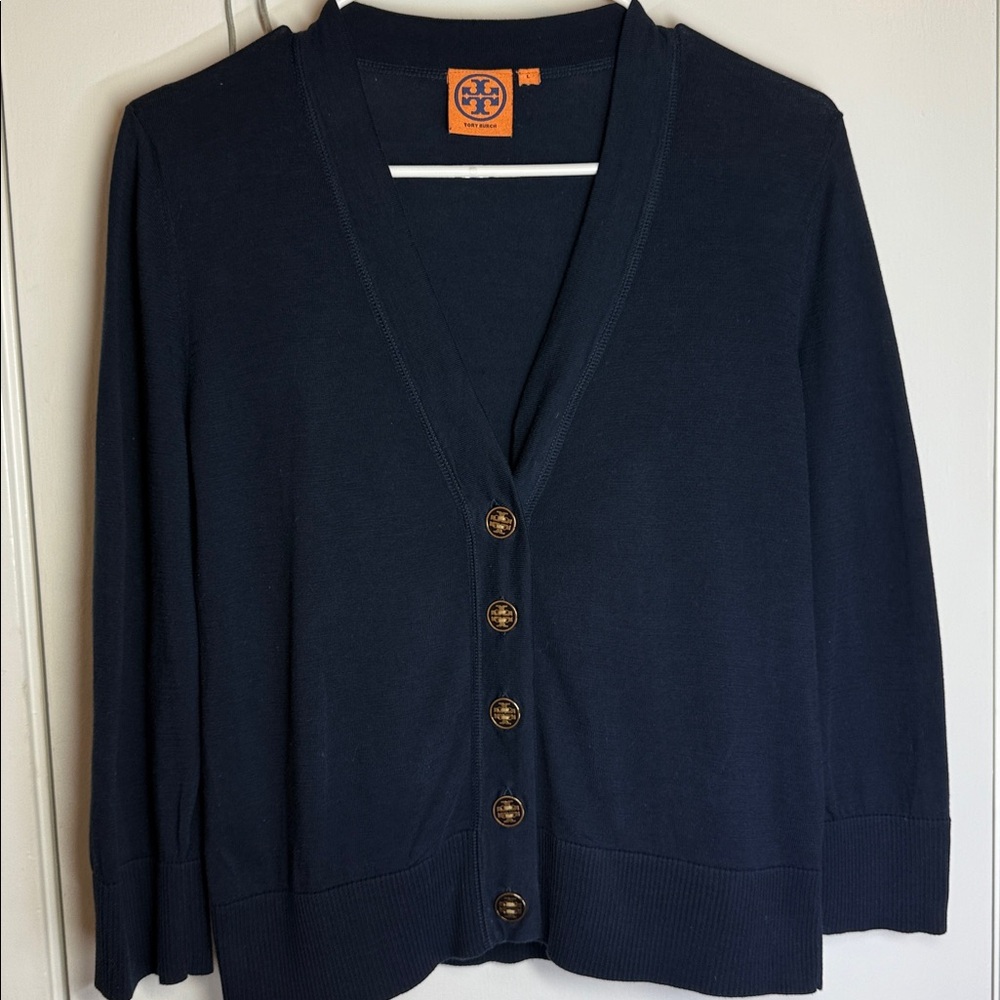 Tory Burch Dark Blue Cardigan with Gold Accents